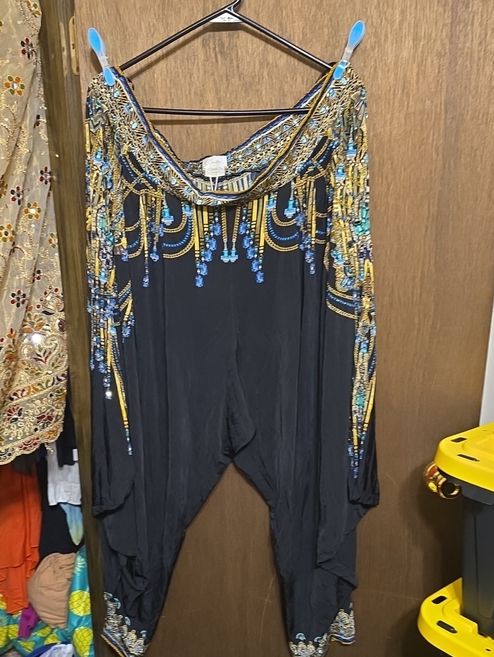 camilla Embellished Black pants with Blue & Gold crystals